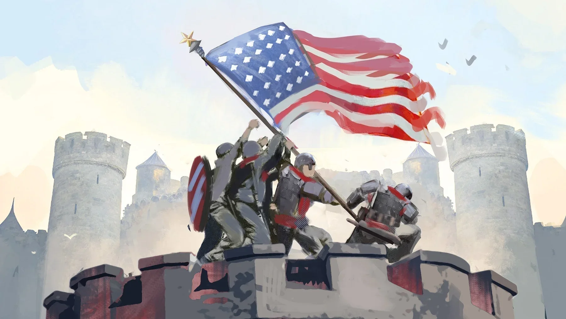American Kingdoms example: American knights raise the Union banner over a captured castle